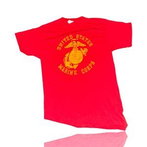 Vintage USMC Men's Red Graphic T-Shirt large Military Theme Short Sleeve